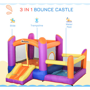 Outsunny Kids Bounce Castle 3 in 1 Trampoline Slide - Purple by Outsunny