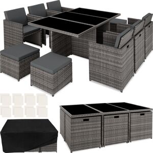 New York Rattan Garden Furniture Set with Protective Cover - Grey by tectake