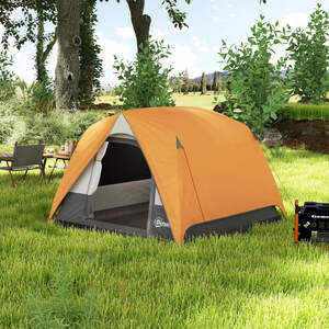 Outsunny 3-4 Person Camping Tent, 3-4 Man Tent - Orange by Outsunny