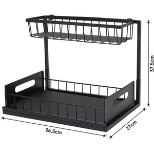 Metal 2-Tier Sliding Under Sink Storage - Black by Livingandhome