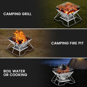 Portable Fire Pit BBQ For Camping - Silver