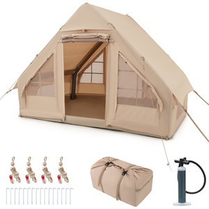 4-6 People Inflatable Camping Tent for Family Camping - Brown by Costway