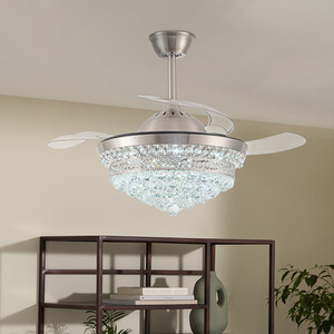 Ceiling Fan Light with Round Crystal-Encrusted Shade - Silvery White by Livingandhome