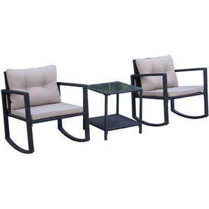 Outsunny 3 Piece Rattan Rocking Set - Black and MIxed Brown by Outsunny