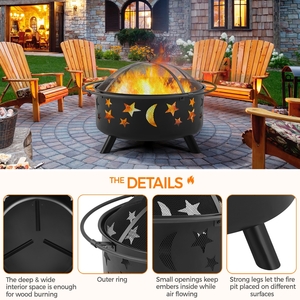 Yaheetech Iron Round Fire Pit with Mesh Cover - Black by Yaheetech