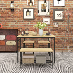 HOMCOM 4 Piece Dining Table and Chairs Set with 2 Chairs Bench by HOMCOM