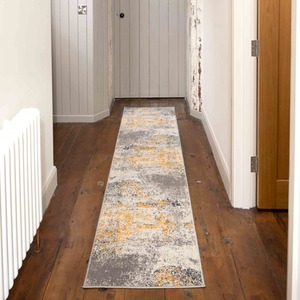 Silver Grey Ochre Distressed Abstract Living Area Rug by The Rug House