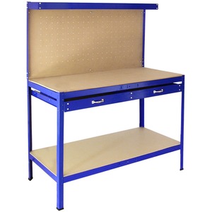 Workbench With Pegboard And Drawer In Blue - Blue by MonsterShop