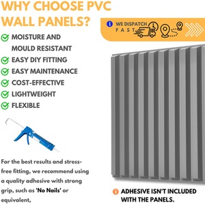 3D Wall Panels (50x50 cm) PVC Cladding Panel in 3D Fluted Line Design by NOVECRAFTO
