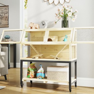 PawHut Wooden Hamster Cage with Storage Shelf - Natural by PawHut