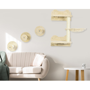 PawHut Cat Shelf with Wall-Mounted Scratching Post - Brown by PawHut