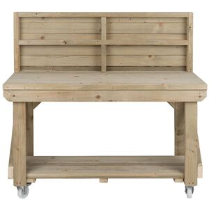 IndoorOutdoor Wooden Workbench With Back Panel And Wheels by Arbor Garden Solutions
