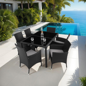 Rattan Garden Furniture Set 61 With Protective Cover - Black/Grey by tectake
