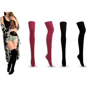 Pair of Solid Colour Striped Stocking - Red