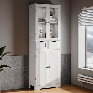 Bathroom Glass Door Cabinet - White by Livingandhome