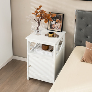 Bathroom Floor Cabinet Single Door Storage Cabinet - White by Costway