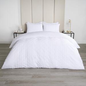 Geometric Embossed Duvet Set - White / Superking by OHS