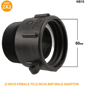 IBC S60x6 (2 inch) Female to (2 inch) BSP Male Adaptor - Black by DNA PACKAGING LTD