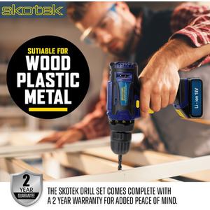 18V Cordless Drill and Drill Bit Accessory Kit - Blue by Skotek