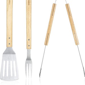 4 Piece Wooden BBQ Tools Set - Brown by Tower
