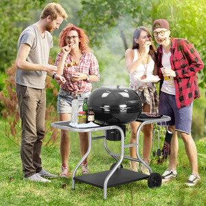 Outsunny Deluxe Charcoal Trolley BBQ - Black by Outsunny