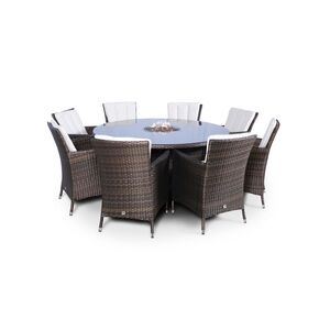 Savannah Fire Pit Round Rattan Patio Dining Set - Brown / 8 by Giardino