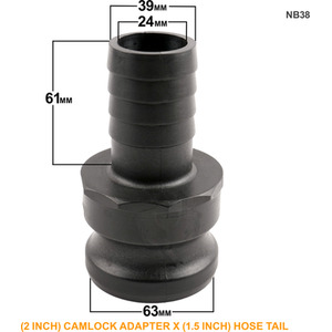 Camlock Adapter (2 inch) x (1.5 inch) Hose Tail - Black by DNA PACKAGING LTD