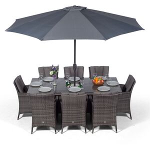 Savannah Square Rattan Patio Dining Set with Ice Bucket Drinks Cooler - Grey / 8 by Giardino