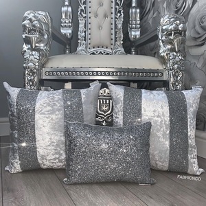 White and Silver Crushed Velvet Glitter Cushion Cover Set - White & Silver by FABRICNCO
