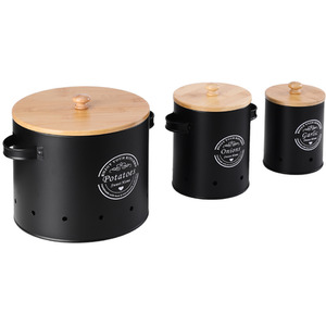 Kitchen Potato Onion Garlic Storage Bin Set with Peeler - Black by Livingandhome
