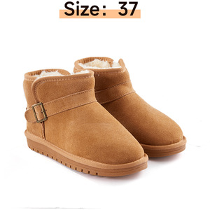 Round-Toe Flat Ankle Snow Boots with Boot Strap by komore