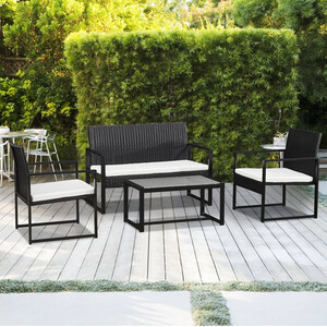 4 Piece Steel and Rattan KD Sofa Set - Black by Outdoor Essentials