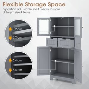 Floor Storage Cabinet with 2 Glass Doors - Grey by Costway