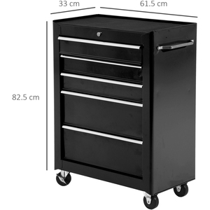 HOMCOM 5 Drawer Lockable Steel Tool Box - Black by HOMCOM