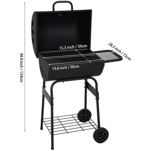 Outdoor Charcoal BBQ Grill with Wheels - Black by Livingandhome