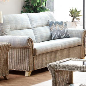 Clifton Cane Conservatory 3 Seater Sofa with Athena Check Cushions - Neutral by Desser