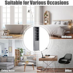 Bathroom Tall Cabinet Slim Freestanding Storage Organizer - Grey by Costway