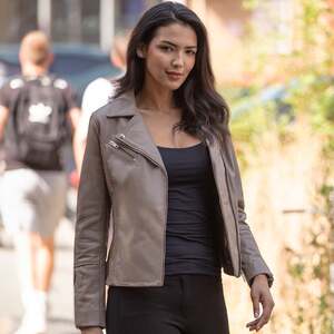 Giulia Veg Tanned Leather Biker Jacket by Ashwood Leather