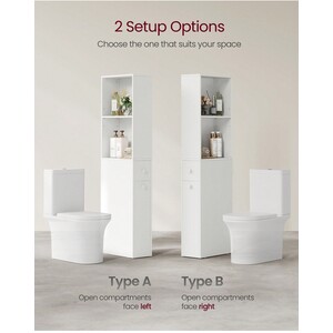 Tall Slim Bathroom Storage Unit - White by VASAGLE