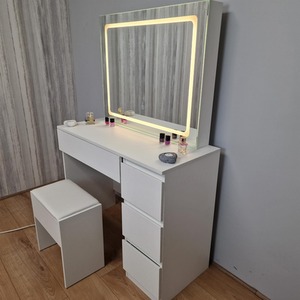 Dressing Table with Drawers LED Mirror and Stool - White by Kosy Koala