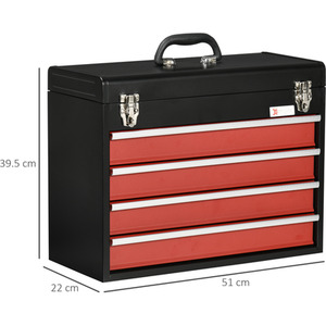 DURHAND Drawer Tool Chest Lockable Tool Box Ball Bearing Runners - Black, Red / 39.5cm by DURHAND