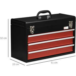 DURHAND Drawer Tool Chest Lockable Tool Box Ball Bearing Runners - Black, Red / 32cm by DURHAND