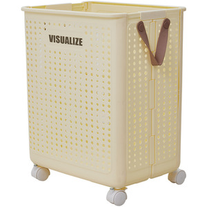 Foldable Laundry Basket with Wheels - Beige / 50cm / 31cm by Livingandhome