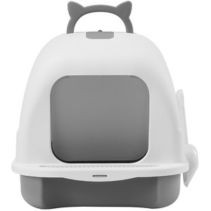 Litter Box with Cat-Shaped Handle and Deodorizer Section - White by Livingandhome