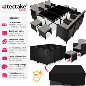 Malaga 641 Rattan Garden Furniture Set with Protective Cover by tectake