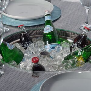 Savannah Round Rattan Patio Dining Set with Ice Bucket Drinks Cooler - Grey / 8 by Giardino