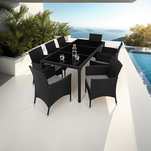 Rattan Garden Furniture Set 81 With Protective Cover - Black/Grey by tectake