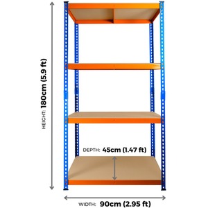 Extra Heavy Duty Racking Shelving 4 Levels - Blue & Orange / 45cm / 90cm by Trade Price Deals