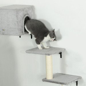 PawHut 6-Piece Cat Wall Shelves - Grey by PawHut