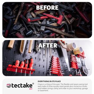 Pegboard - for tools, with 25 hooks and brackets, made of steel - Black/Red by tectake